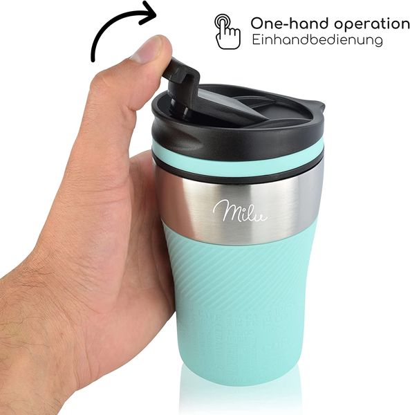 Milu Thermobecher Isolierbecher Kaffeebecher to go - 210ml 100% Auslaufsicher - Trinkbecher aus Edelstahl - Autobecher doppelwand Isolierung - Thermo Becher - Travel Mug (Türkis)