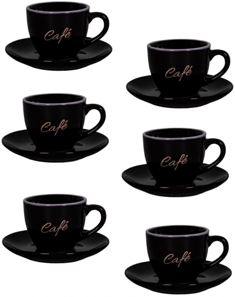 6er Set schwarz Espressotassen mit Unterteller Mokkatassen Antic Line SEB17184
