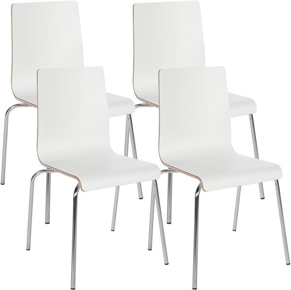 CLP 4er Set Stapelstühle Gahanna Formholz mit HPL-Laminat Stahlgestell bis 150 kg,weiß