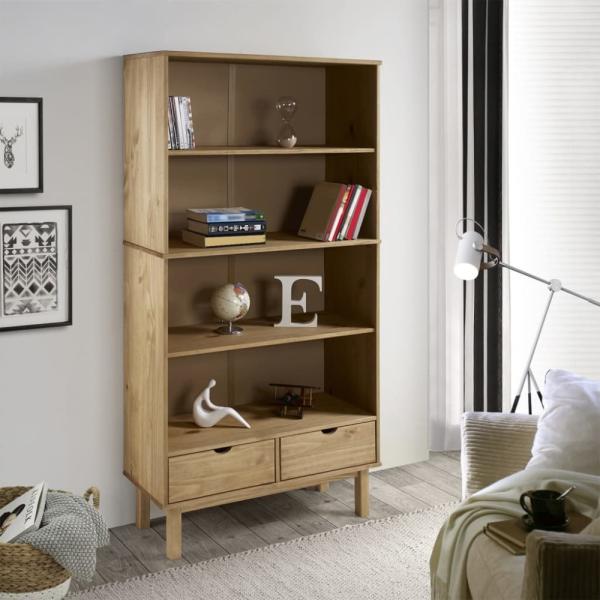 vidaXL Bücherregal OTTA mit 2 Schubladen Braun Massivholz Kiefer 351303