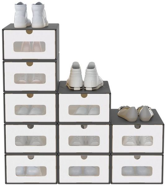FIVMEN Schuhbox Stapelbar Schuhboxen mit Deckel & Transparent Sichtfenster Praktische (10 St), Stauraum Organizer für Schuhe