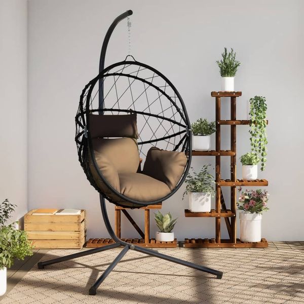 vidaXL Hängesessel Ei-Design mit Ständer Taupe Rattan und Stahl 4007403