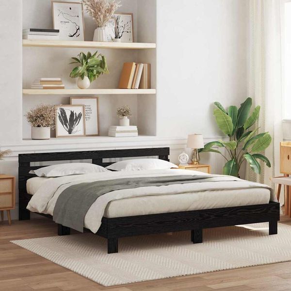 vidaXL Bettrahmen Schwarz Eichen-Optik 200 x 200 cm Holzwerkstoff 3333935