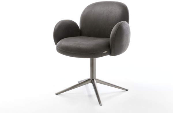 Drehstuhl Nube-Flex mit Armlehnen Mikrofaser Anthrazit Vintage Fußkreuz Graphit 360° drehbar Wippfunktion Taschenfederkern