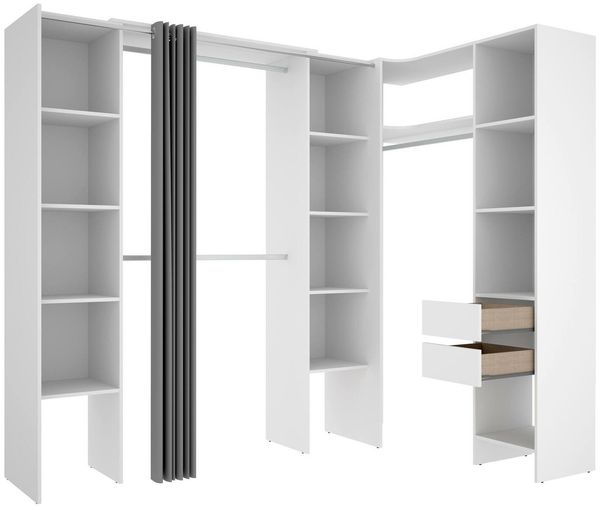 Dmora Großer Kleiderschrank Dindo, Schlafzimmermöbel, Schrank, Garderobe, 234x141 h205 cm, Weiß