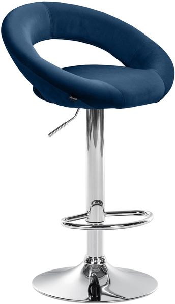 Barhocker MEKIM - Samt Blau 53x47x80 cm Silber | Barstuhl Höhenverstellbar Mit Lehne Drehbar Tresenhocker Tresenstuhl Kneipenhocker Kneipenstuhl