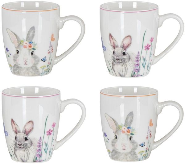 Levandeo® Tafelservice, 4er Set Osterbecher Osterhase Kaffeetasse Ostern Porzellan 300ml