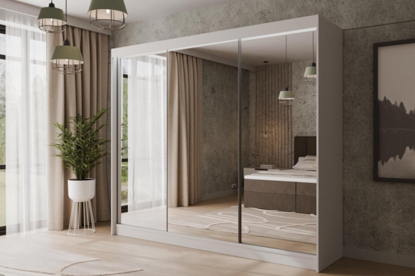 ALTDECOR Schiebetürenschrank AMOHA (Kleiderschrank Garderobenschrank mit viel Stauraum Moderner Schrank) Spiegel Spiegeltüren Vielseitiger Schwebetürenschrank LED Beleuchtung Bild 2