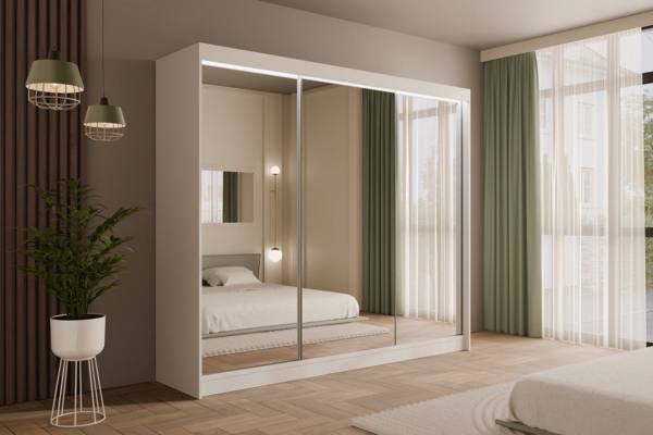 ALTDECOR Schiebetürenschrank AMOHA (Kleiderschrank Garderobenschrank mit viel Stauraum Moderner Schrank) Spiegel Spiegeltüren Vielseitiger Schwebetürenschrank LED Beleuchtung Bild 1