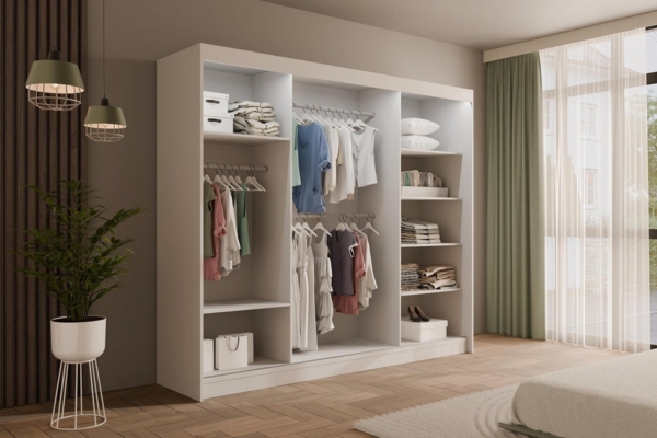 ALTDECOR Schiebetürenschrank AMOHA (Kleiderschrank Garderobenschrank mit viel Stauraum Moderner Schrank) Spiegel Spiegeltüren Vielseitiger Schwebetürenschrank LED Beleuchtung Bild 3