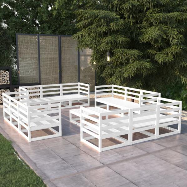 vidaXL 13-tlg. Garten-Lounge-Set Weiß Kiefer Massivholz 3075295