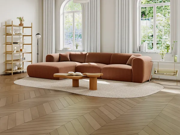 Vente-unique - POGNI Sofa SamtStoff Rot - B 165 cm x H 73 cm x L 280 cm