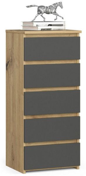 Home Collective Kommode 40 cm breit Holz Highboard Sideboard für Flur Schlafzimmer Wohnzimmer (Mehrzweckschrank Schrank schmal Kommode Schlafzimmer mit Schubladen), Kinderzimmer Organizer, 92 cm hoch mit 5 Schubladen Artisan Eiche-grau