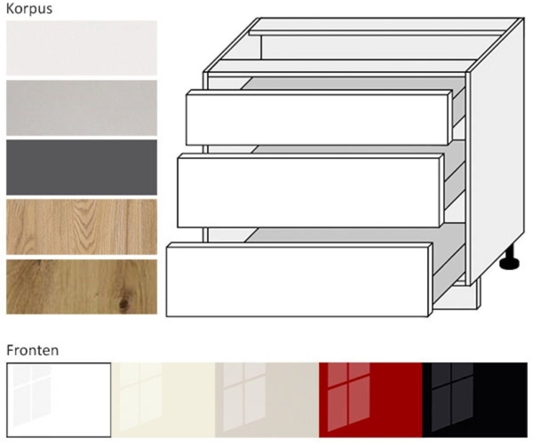 Schubladenunterschrank Platinum 90x50x82cm Teilauszug Hochglanz Farbe weiß