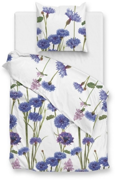 ZO HOME Bettwäsche ZO!Home, Renforcé, 2 teilig, blaue Kornblumen auf weißem Hintergrund