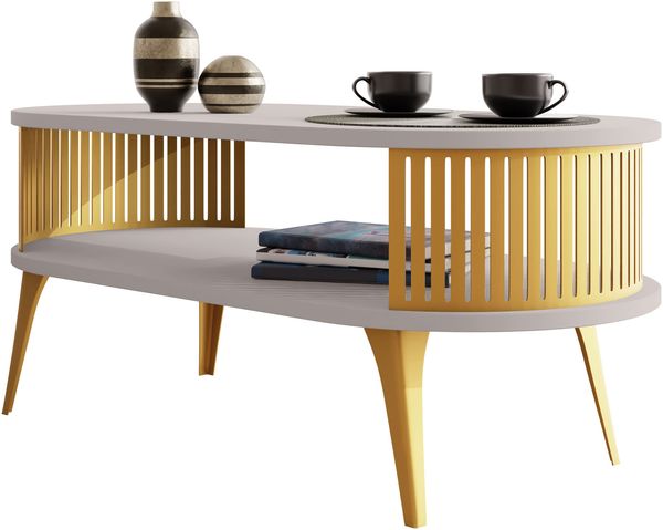 Couchtisch Rajkon Oval Gold (Farbe: Gold / Cashmere)
