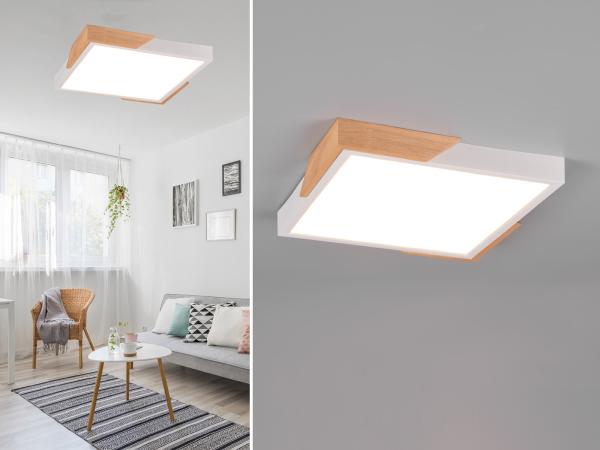 LED Deckenleuchte META eckig 31x31cm Weiß-Holzoptik, 3 Stufen Dimmer