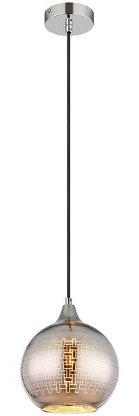 Hängeleuchte, Glas, Kugel, chrom, H 131 cm