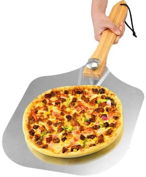 BAYLI Pizzaschneider 63,5 cm Pizzaschaufel aus Aluminium mit klappbarem Holzgriff, Pizzahe