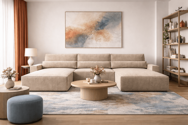 Wohnlandschaft Brazil Cord U-Form | Schlaffunktion | Bettkasten