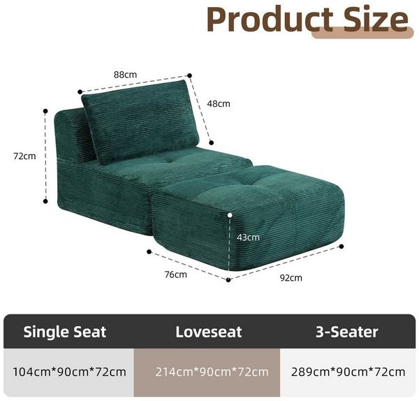Leawin Sofa Gemütlicher Lounge Sessel mit Hocker, Cordstoff, ohne Montage, Mit Schaumstoff gepolstert, bequem für Wohn- & Schlafzimmer