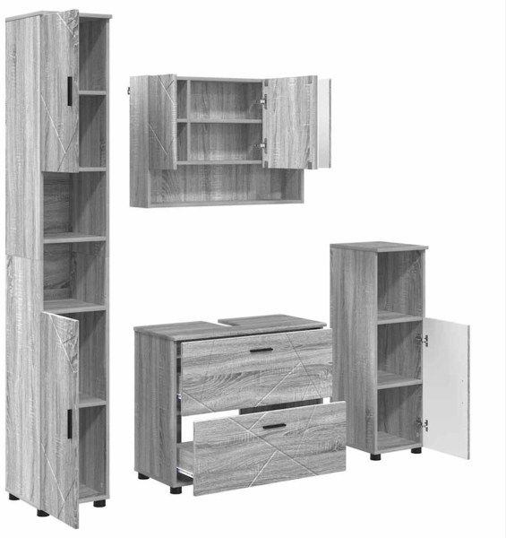 vidaXL Badezimmermöbel-Set 4 pcs Graues Sonoma Sperrholz und Metall 3393049