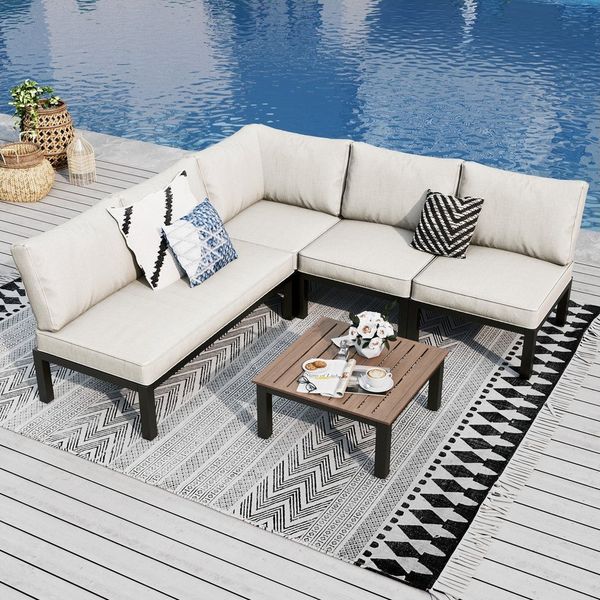 PHI VILLA Gartenlounge-Set, (Gartenmöbel Balkonmöbel Set 4 Teilig, Metall Lounge Möbel Outdoor Gartenlounge Set 4-Sitzer)