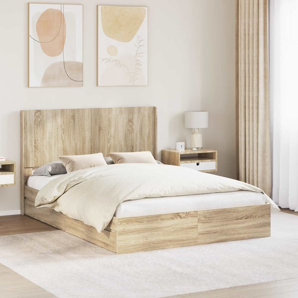 vidaXL Bettgestell mit Stauraum und Kopfteil Sonoma-Eiche 150x200 cm 3414015