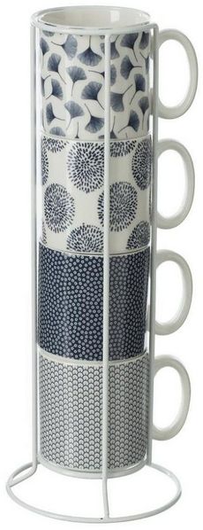 Secret de Gourmet Becher Set mit 4 Tassen auf Metallständer JAPAN, 4er Set - Secret de Gourmet, Porzellan
