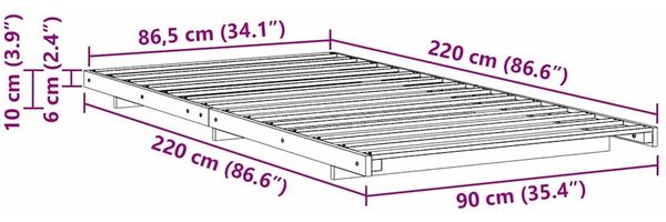 vidaXL Bettrahmen Weiß 90 x 220 cm Massives Kiefernholz 873125 Bild 10