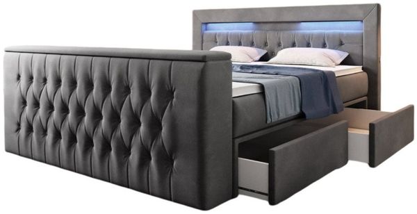 Luxusbetten24 Boxspringbett Menzogna, mit TV Lift, USB und Stauraum (2 Schubladen)
