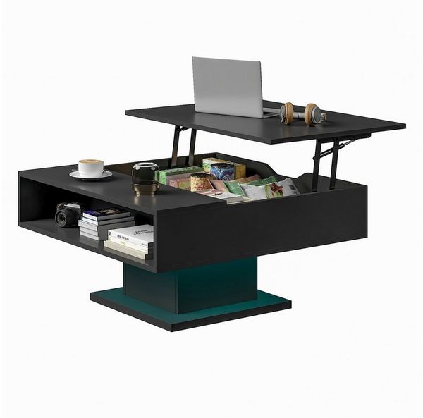 radelldar Couchtisch höhenverstellbar mit LED Beleuchtung matt. 78x78x40cm, Wohnzimmertisch mit Stauraum, 1-St.