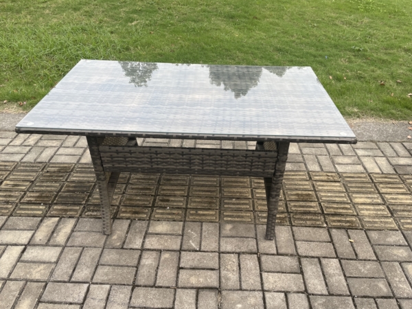 Fimous 6 Sitzer Garten Rattanmöbel Set Rechteckiger Esstisch Dunkelgrau gemischt Bild 5