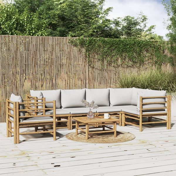vidaXL 7-tlg. Garten-Lounge-Set mit Hellgrauen Kissen Bambus 3155109
