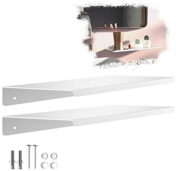 SO-TECH® Wandregal Schweberegal HOVER 35/45 x 13 x 3 cm inkl. Befestigungsset, 2-tlg, Wandmontage, für Bad Küche oder Wohnzimmer, Weiß