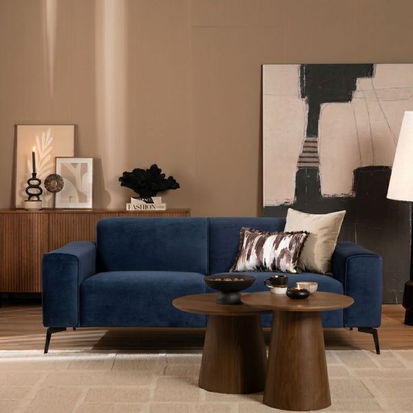 Bronx71 Vegas' Samt Sofa, 2,5-Sitzer, dunkelblau, 78 x 97 x 198 cm
