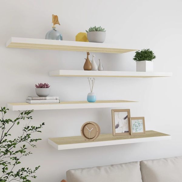 vidaXL Schweberegale 4 Stk. Eichen-Optik und Weiß 120x23,5x3,8 cm MDF 326587