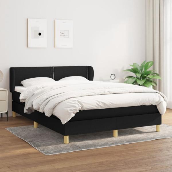 vidaXL Boxspringbett mit Matratze Schwarz 140x190 cm Stoff 3126719