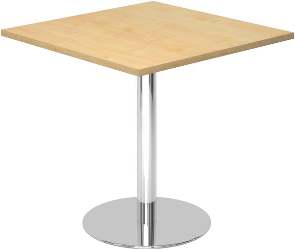 bümö Besprechungstisch, Esstisch klein, Tisch eckig 80x80 cm - kleiner Esstisch Ahorn, Rundtisch Esstisch 2 Personen mit Holz-Platte, Säule aus Metall verchromt, Konferenztisch, Bistrotisch, STF88-3-C