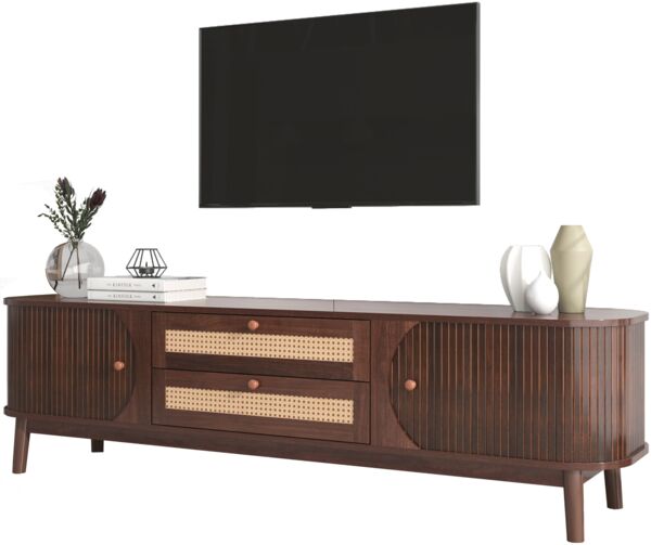 TV-Schrank 170 x 39,5 x 46 cm aus MDF in Holzoptik mit Rattan-Schubladen & Schiebetür Bild 10