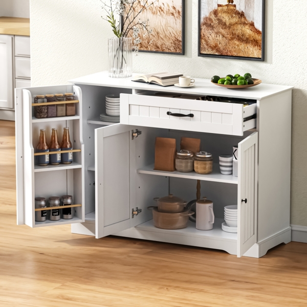 Merax Sideboard Speisewagen mit 3 Türen und einer Schublade, Buffetschrank für Esszimmer, Wohnzimmer und Diele (Weiß)