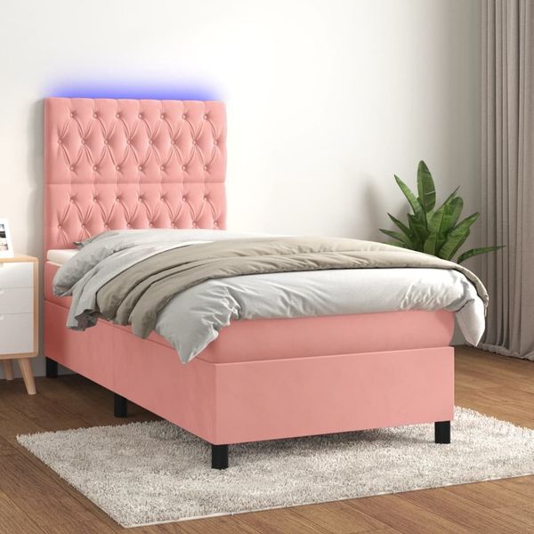 vidaXL Boxspringbett mit Matratze & LED Rosa 90x200 cm Samt 3136286