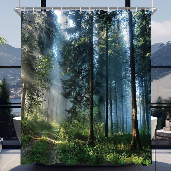 Duschvorhang 240x200cm Sunshine Forest, Wasserabweisend, Antischimmel Textil