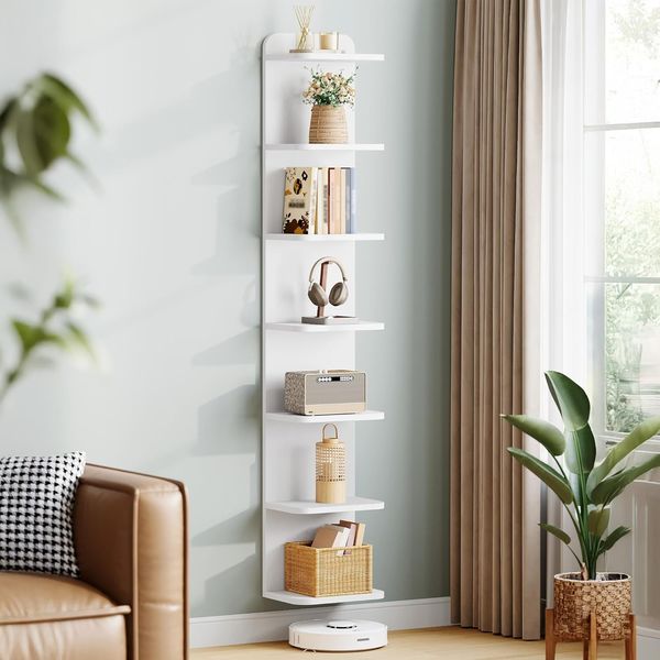 Regal, 7-stufiges Standregal, modernes Design Bücherregal, Wandregal, Bücherschrank, freistehend wandmontiert, für Arbeitszimmer, Wohnzimmer, Schlafzimmer, 24 x 30 x 186 cm, weiß