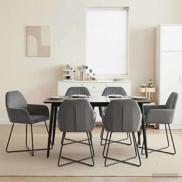 vidaXL Esszimmerstühle 6 pcs Samt (V) Dunkelgrau 55 x 50 x 84 cm 3428384