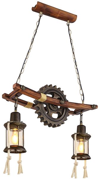 LED Hängelampe, Holz, Steampunk Design, Glas, L 62 cm