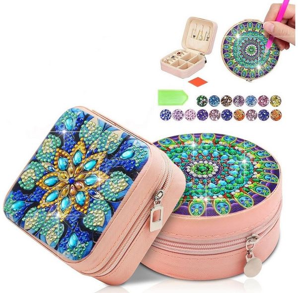 FOUORTUNATE-BEE Schmuckkassette DIY Diamantmalerei Kosmetiktasche – Kreativset für Teens