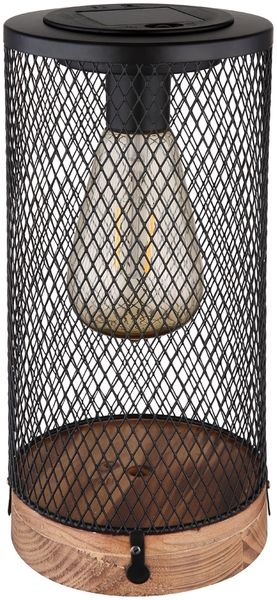LED Solar Tischleuchte, Holz, Metallgitter schwarz, H 25,5 cm Bild 7