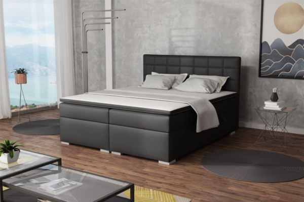Boxspringbett Schlafzimmerbett FARUK 180x200cm Kunstleder Soft Schwarz