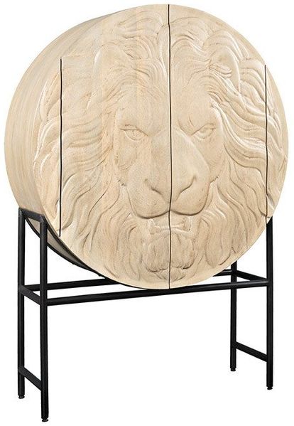 riess-ambiente Highboard LION 140cm weiß / schwarz · runder Wohnzimmer-Schrank aus Massivholz (Einzelartikel, 1 St), 3D Schnitzerei · Löwenkopf-Design · handmade · 2 Türen & 6 Fächer